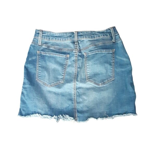 Mudd Skirt Womens Juniors 9 Blue Denim Button Front Distressed Raw Hem - Picture 4 of 6